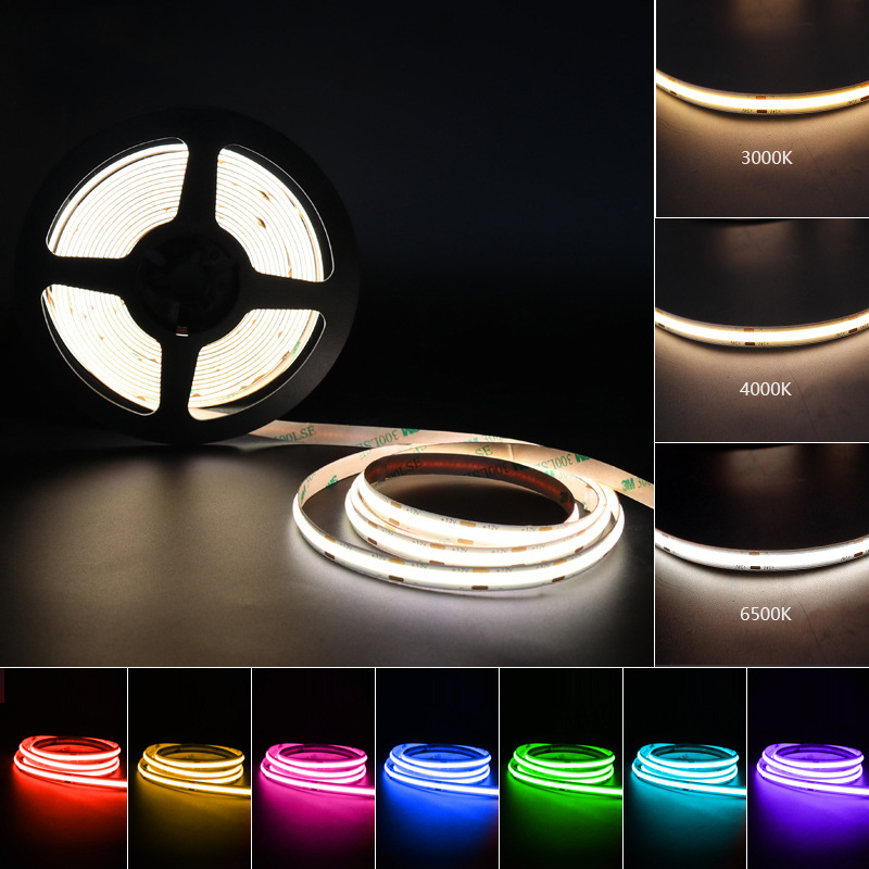 LED strip lights available in various color temperatures (3000K, 4000K, 6500K) and vibrant colors, offering versatile lighting options for different applications