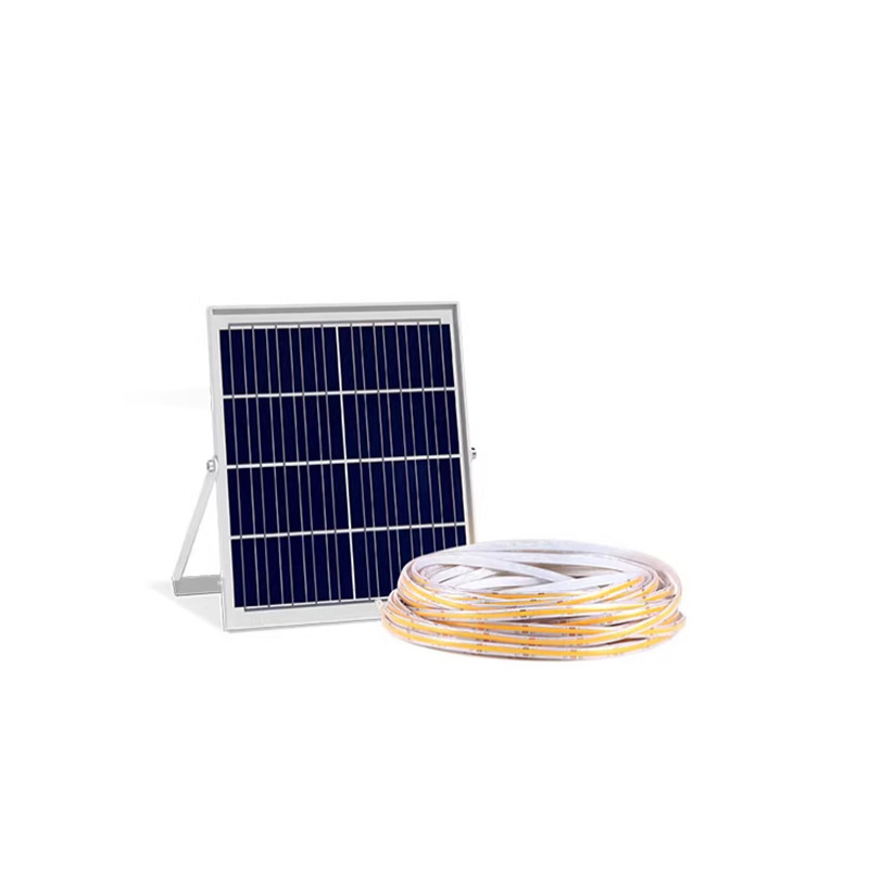 Solar-powered **COB LED Strip Lights** with solar panel, perfect for energy-efficient outdoor lighting applications. Ideal for gardens, patios, and pathways.