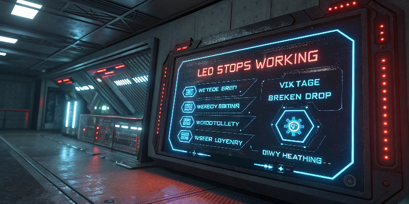 Futuristic digital screen displaying LED error messages