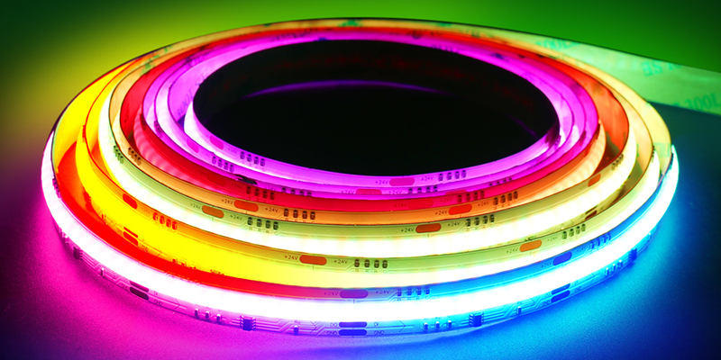 Colorful LED strip lights rolled in a spiral