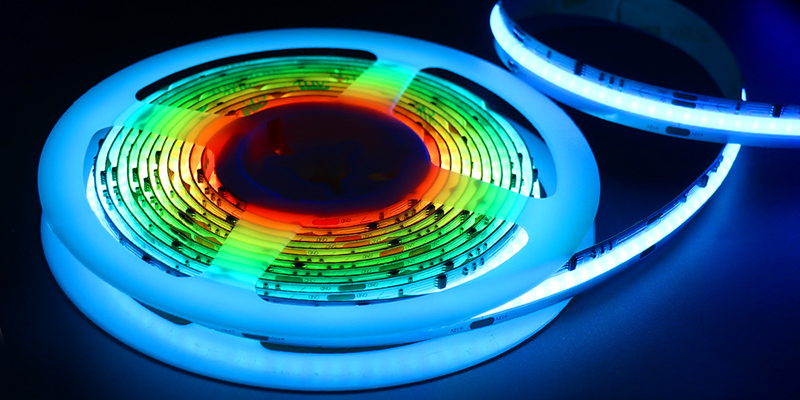 LED strip lights with vibrant colors on a reel