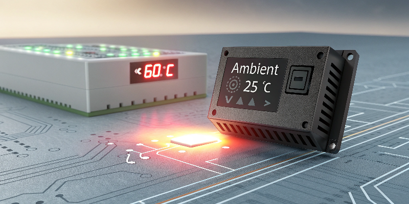 LED Heat Control LED temperature monitor showing ambient and chip heat