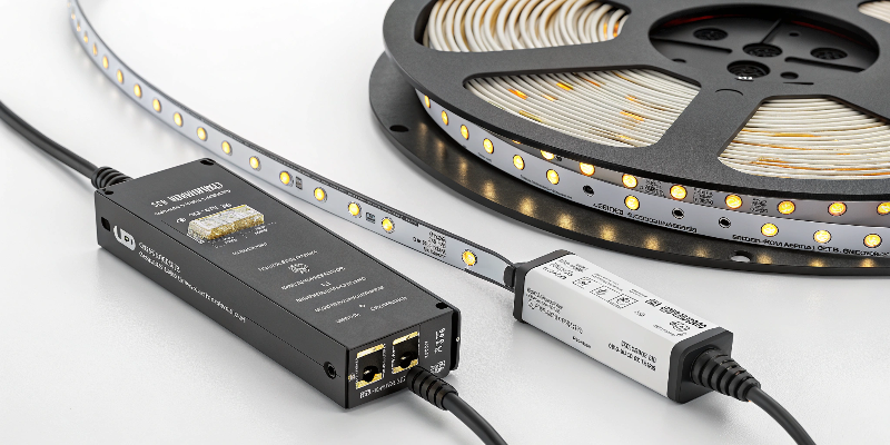 LED strip light connected to power supply and controller]