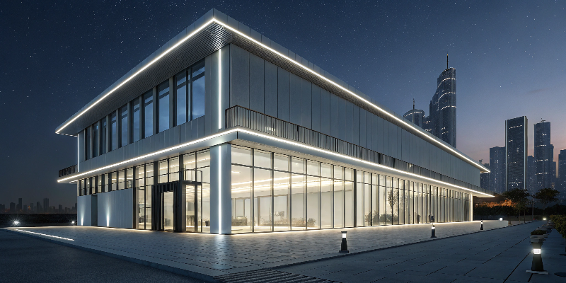 modern building illuminated with led strip lights