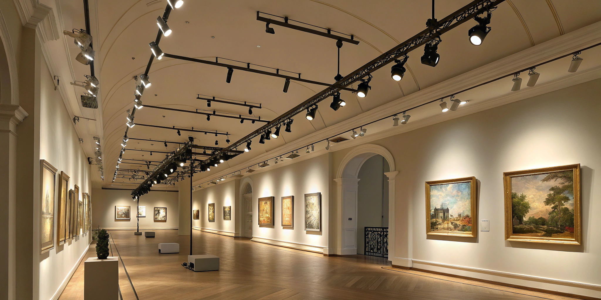 Art Gallery Lighting Spacious art gallery with professional LED track lighting