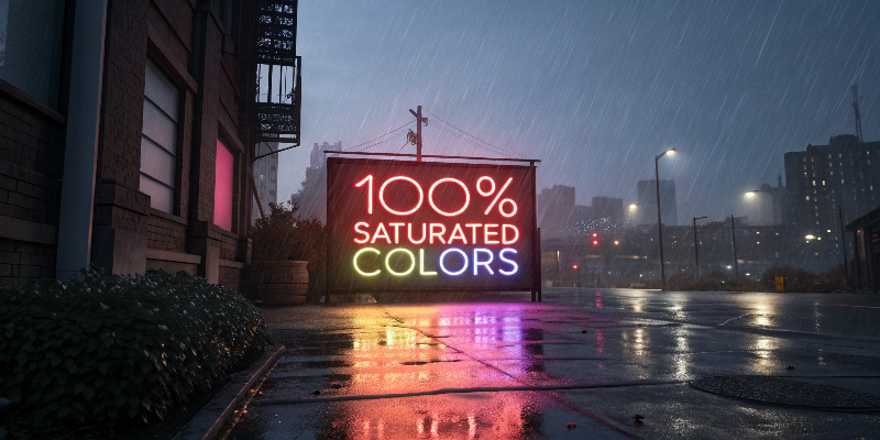 neon sign with saturated colors in rain