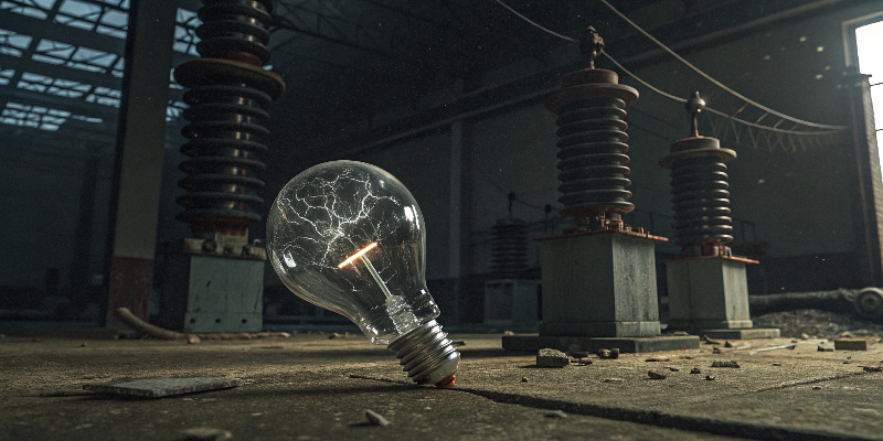 light bulb with electrical sparks in industrial setting