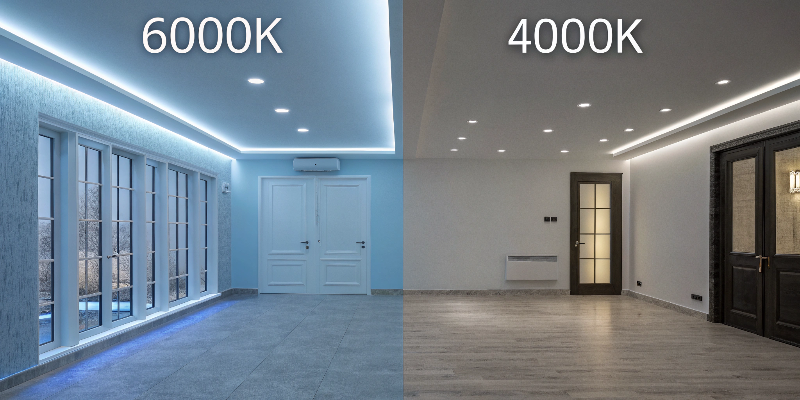 LED color temperature comparison Comparison of 6000K cool white and 4000K neutral white LED lighting