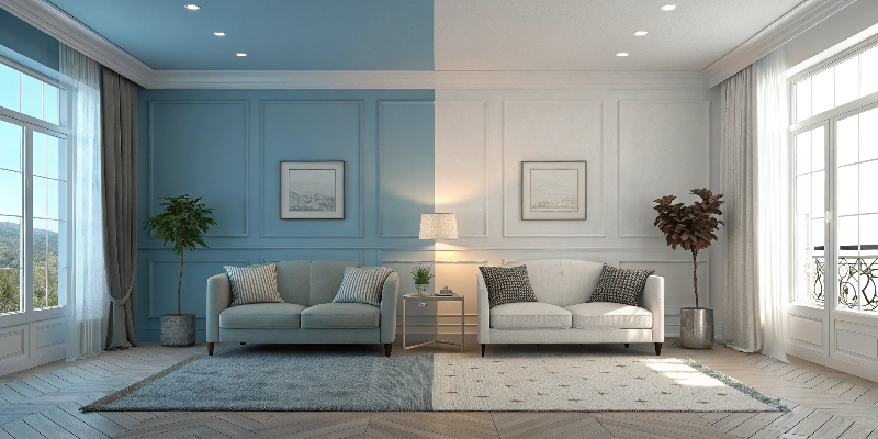 Lighting color comparison Living room lighting comparison showcasing different color temperatures