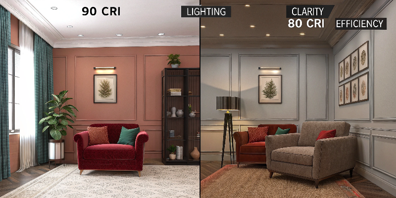 CRI lighting comparison CRI lighting comparison showing differences in color accuracy and clarity