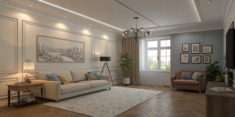 LED strip lighting Elegant living room with LED strip lighting and classic decor