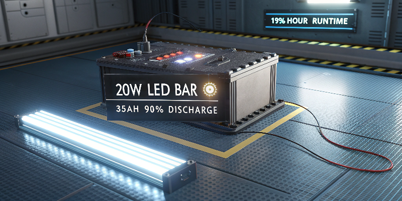 LED Bar Lighting 20W LED bar powered by large battery pack