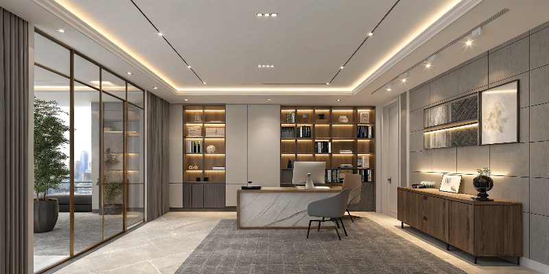 modern office with led strip lighting