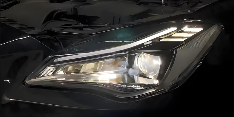 Car headlight with integrated LED strip lighting