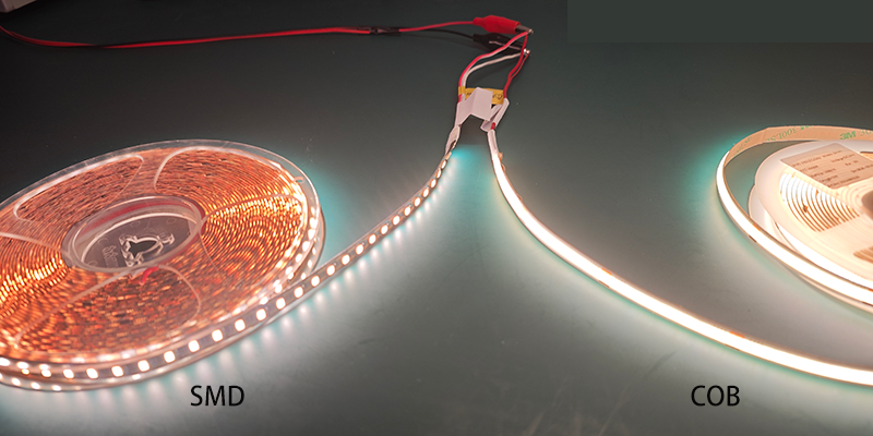 SMD, COB, LED comparison Comparison of SMD and COB LED strip lights with power connection
