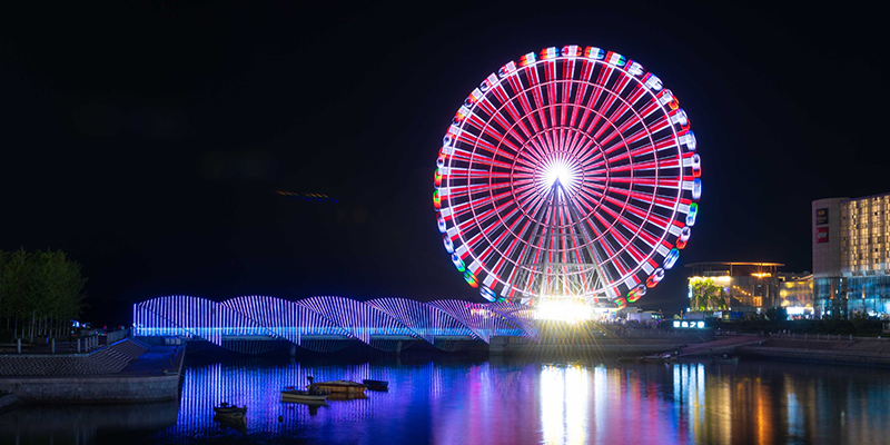 LED strip lighting used on Ferris wheel at night