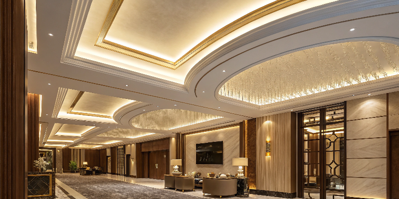 Elegant LED ceiling lights luxury hotel lobby with cove lighting