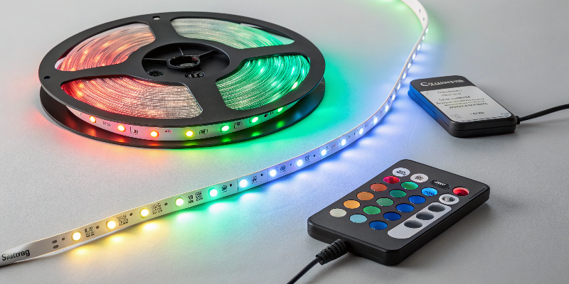 RGB LED strip with remote control and power supply