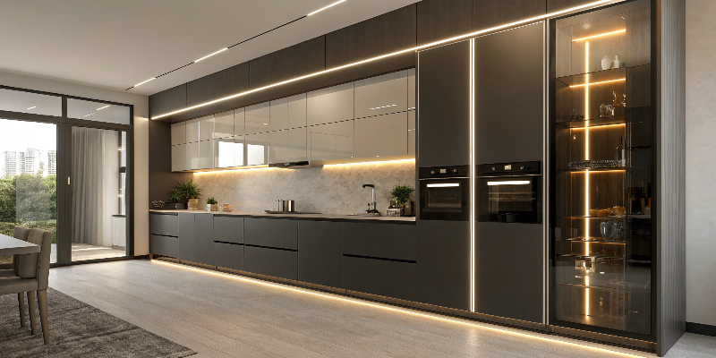 Under cabinet LED strips modern kitchen with led cabinet lighting