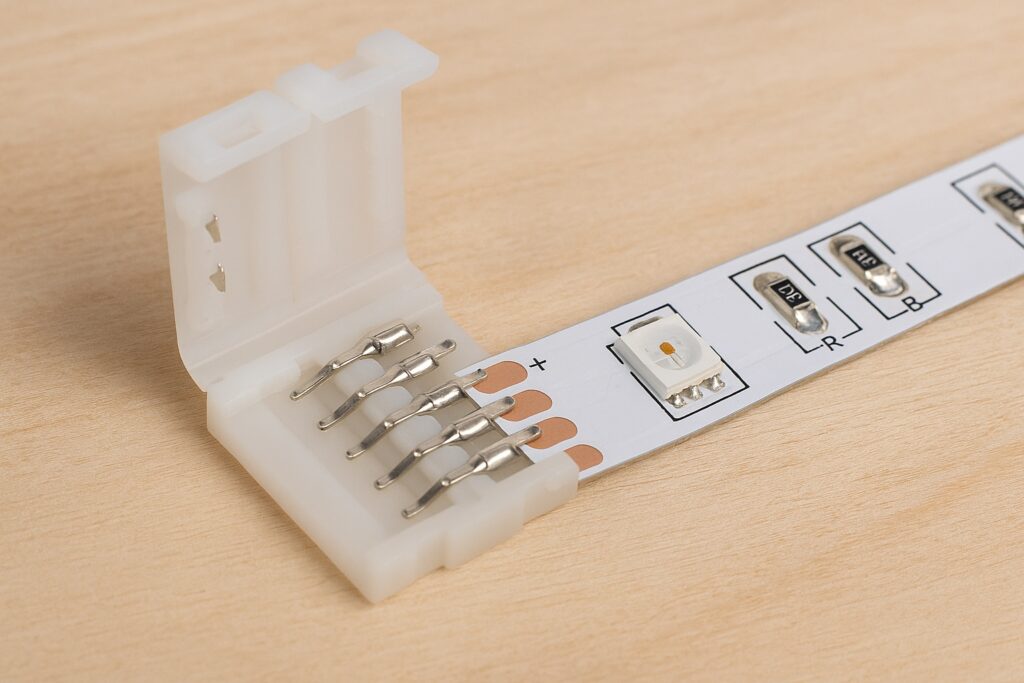 Close-up of solderless LED connector
