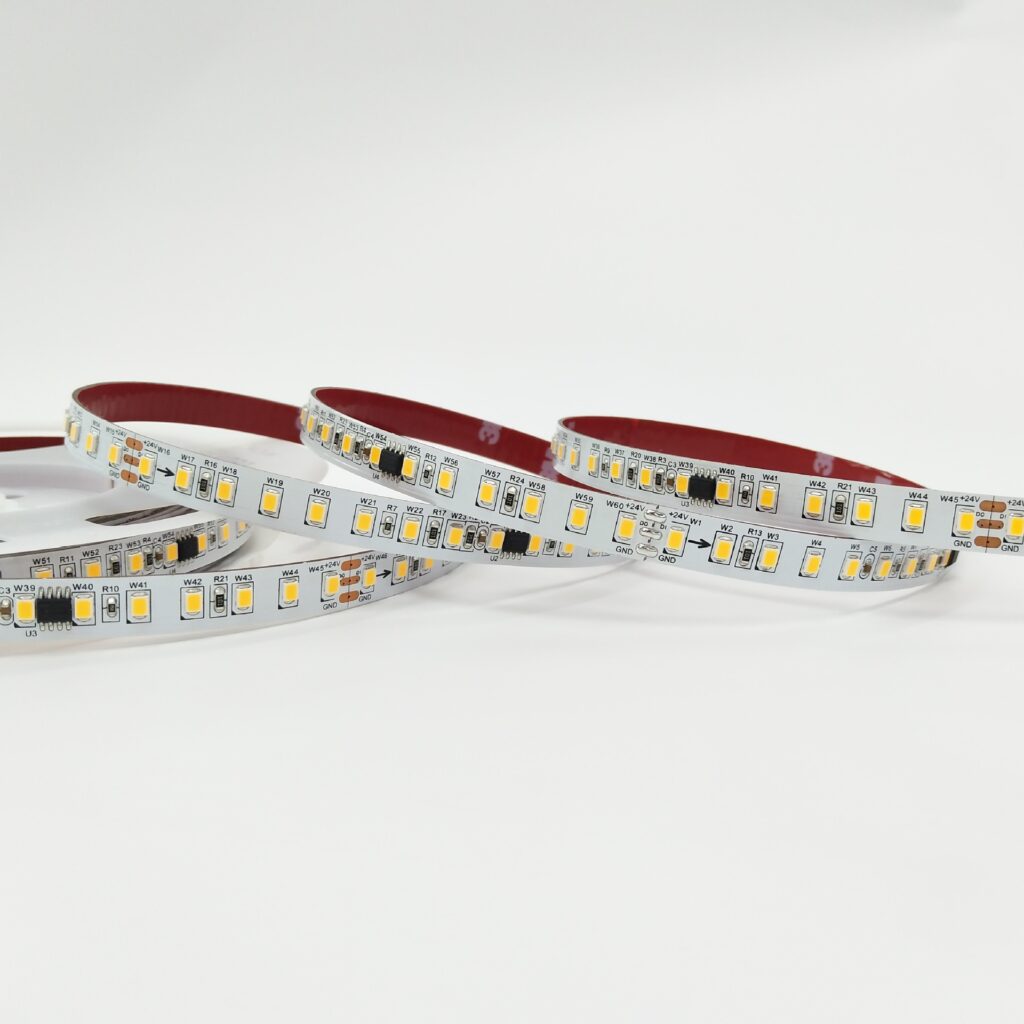 Multicolor dynamic SMD LED strip light with varied color segments and a flexible PCB.