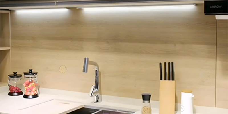 Bright LED strip lighting under kitchen cabinets