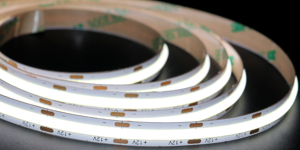 COB LED strip lights glowing