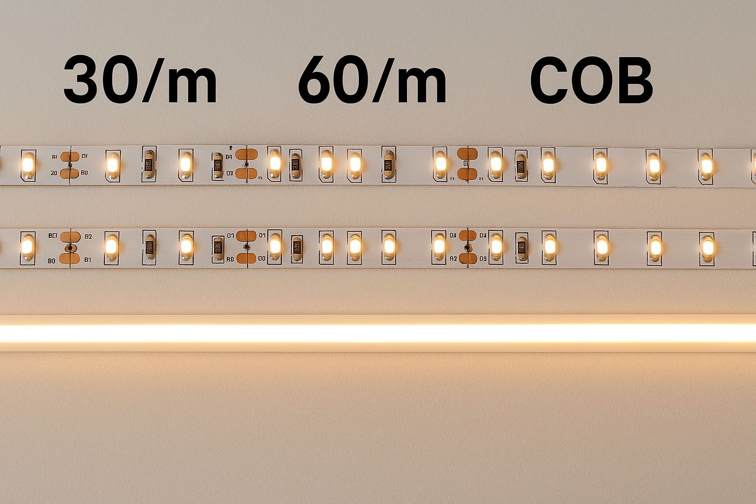 30 leds 60 leds cob strip light comparison