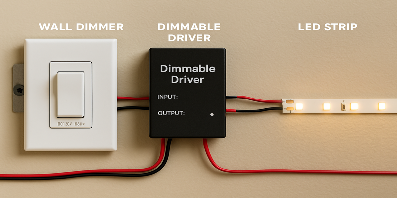 Dimming setup led strip with wall dimmer and dimmable driver