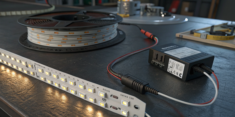led strip lights with power supply, close-up view