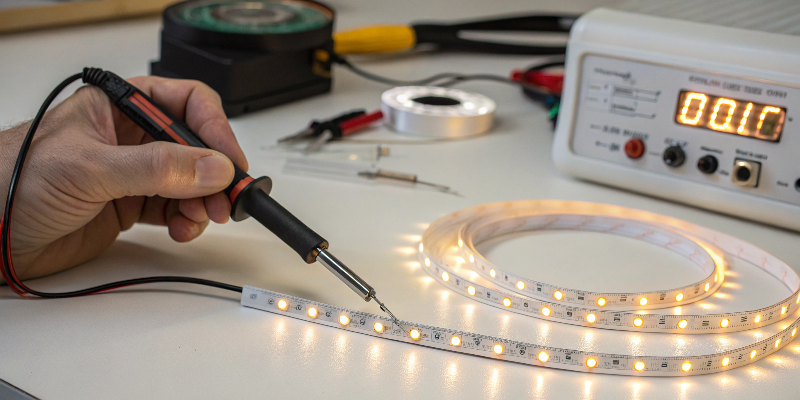 Soldering LED strip light for testing and repair