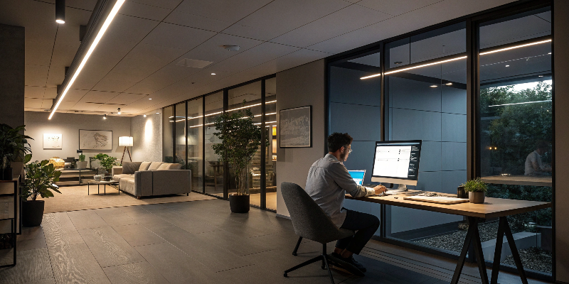 sleek office design modern office with led strip lighting
