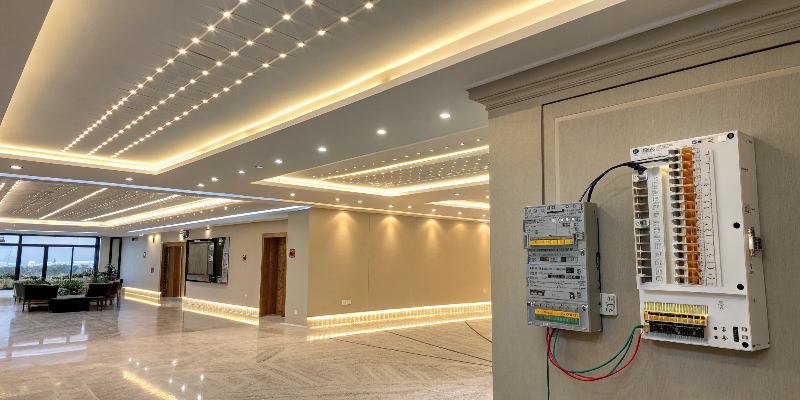 Indoor ceiling with LED strip lighting