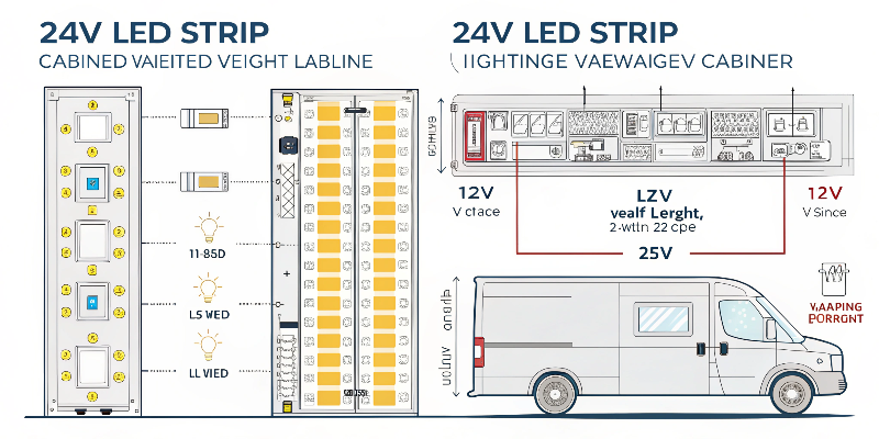 24V led strip lights diagram for cabinet and vehicle