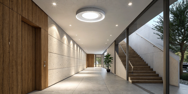 modern hallway with led ceiling lights