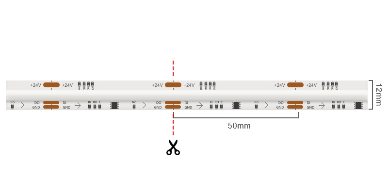 cuttable strip light cuttable led strip light segment, 24V led strip with marked cut lines