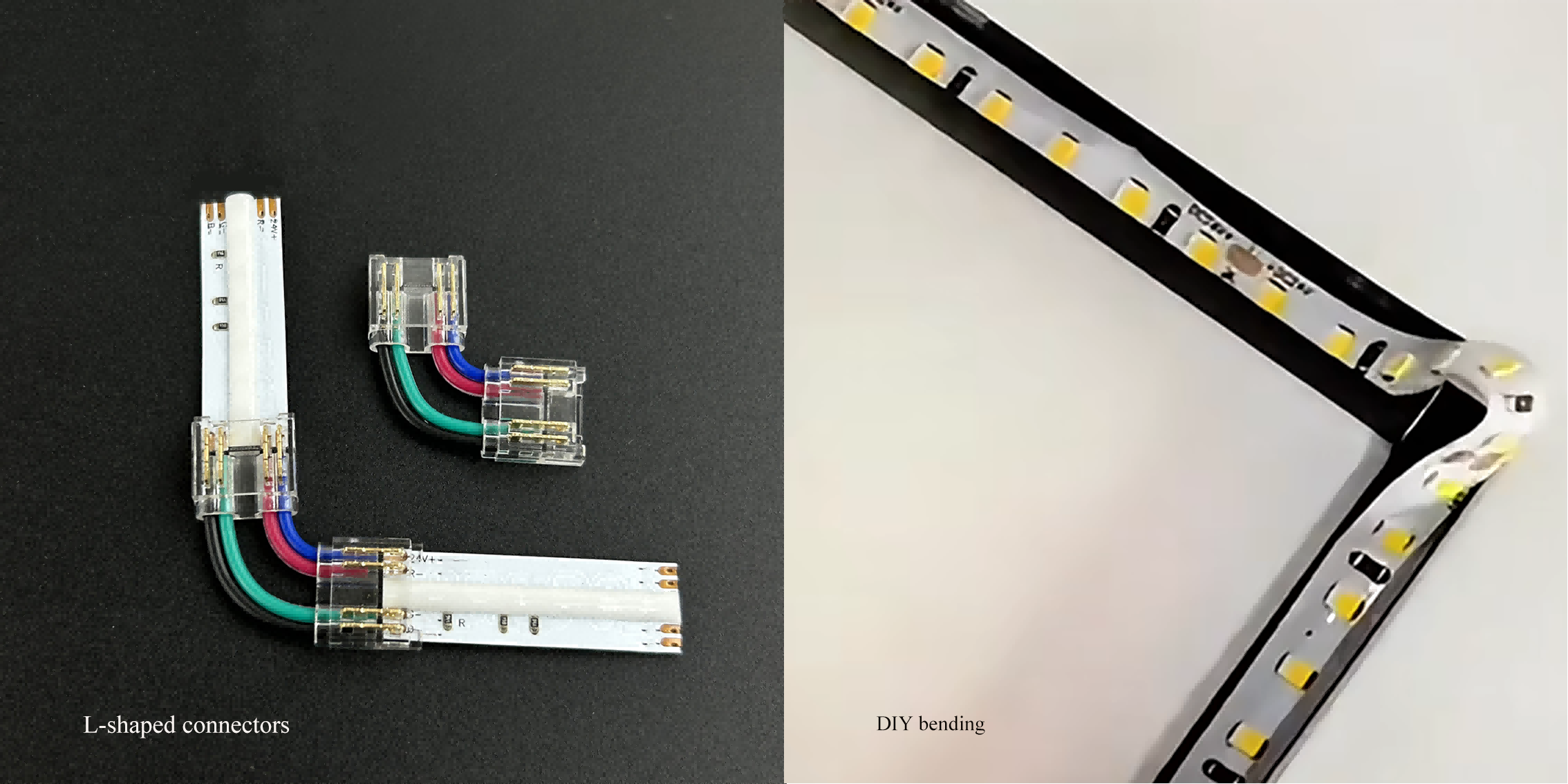 L-shaped connectors for led strips, easy DIY bending for flexible installations