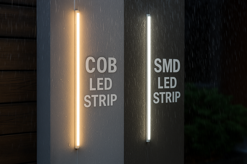 Waterproof Test COB vs SMD waterproof LED strips under rain
