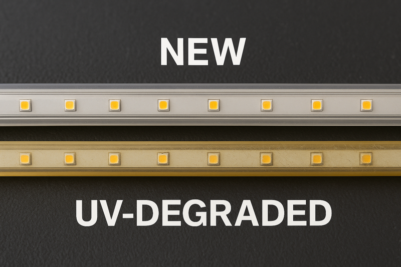 Comparison of New vs. UV-Degraded LED Strip Casing