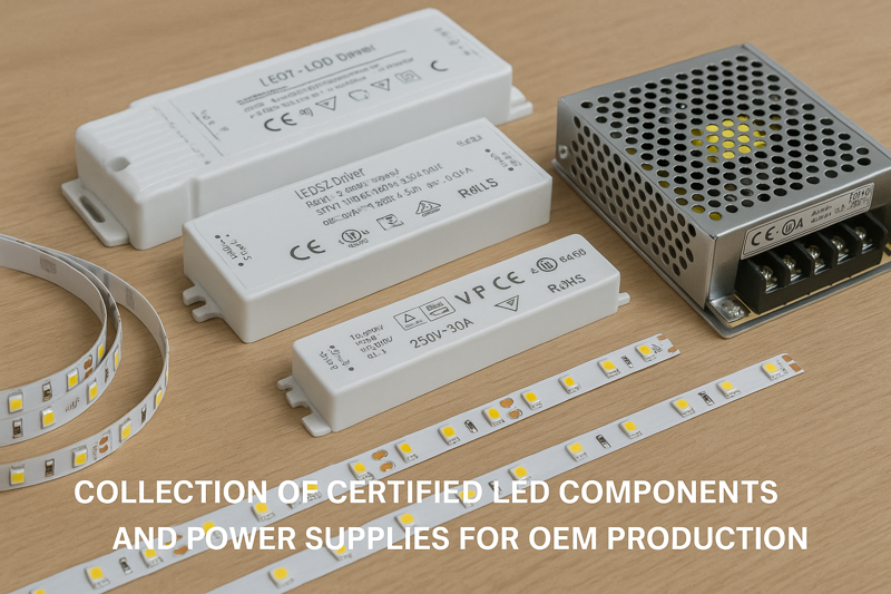 Collection of Certified LED Components and Power Supplies for OEM Production