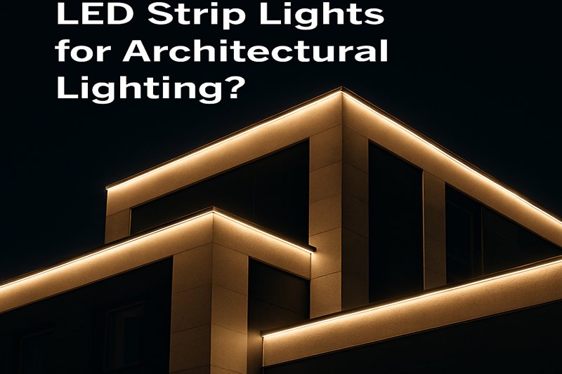 Modern building facade with LED strip accents at night