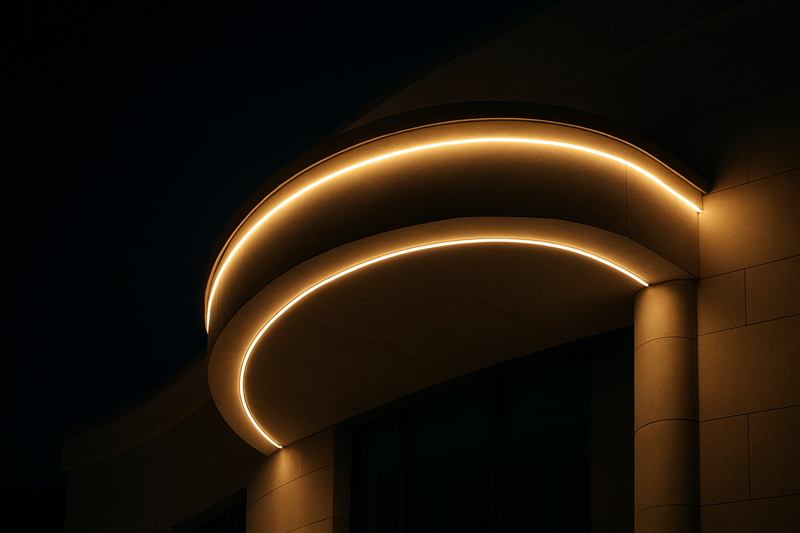 Curved Architectural Feature Highlighted with Flexible Outdoor LED Strip Light