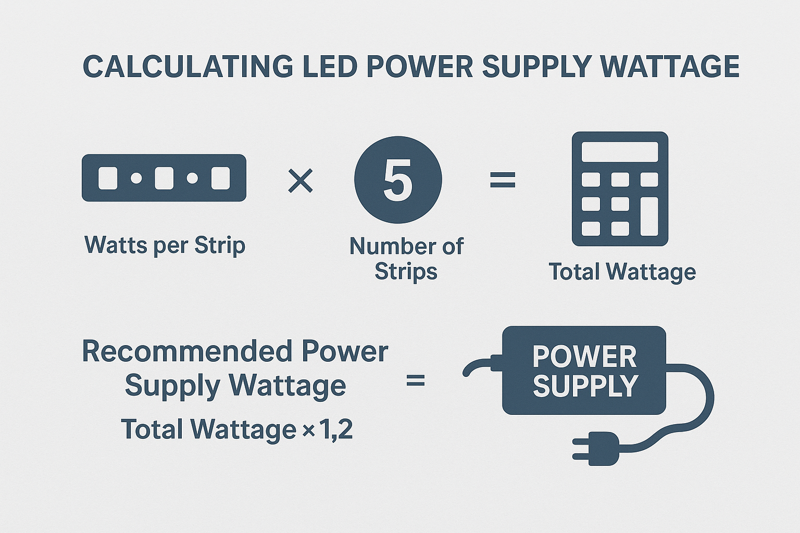 Chart or Diagram Showing How to Calculate Total Wattage and Select Power Supply with 20% Buffer