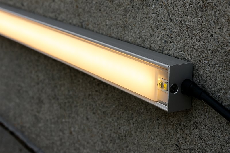 Mounting System Aluminum profile with waterproof LED strip mounted on exterior wall