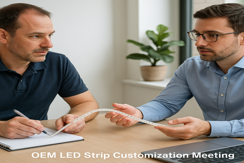 Engineer and Client Discussing Custom OEM LED Strip Specifications