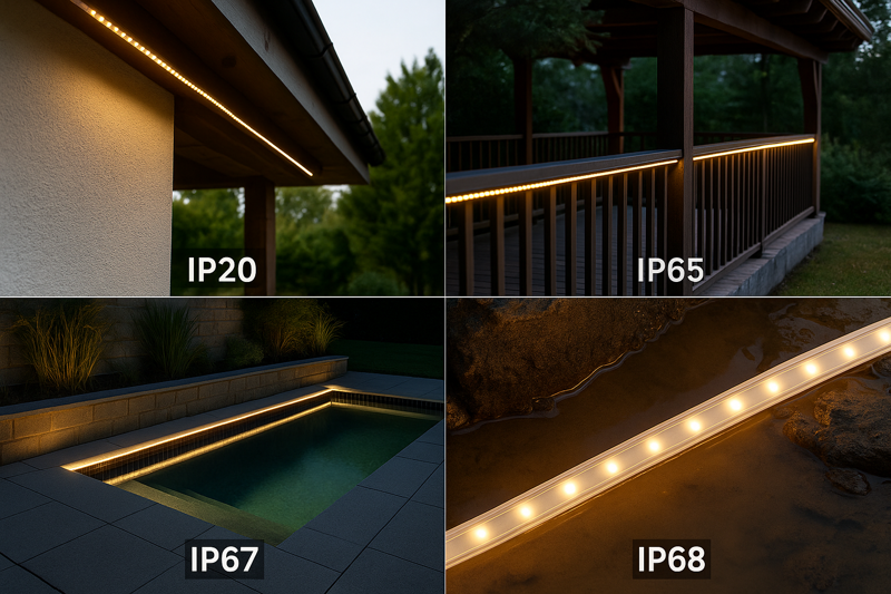 Various Outdoor Settings with Corresponding IP Rated LED Strip Lights