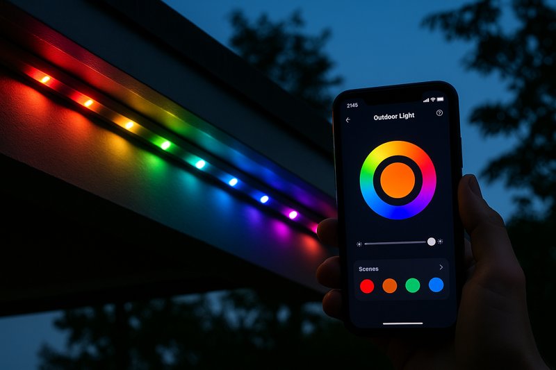 Smart Control Integration Mobile app controlling outdoor RGB LED lights