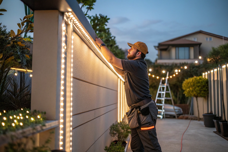 Technician Installing Outdoor LED Strip Light