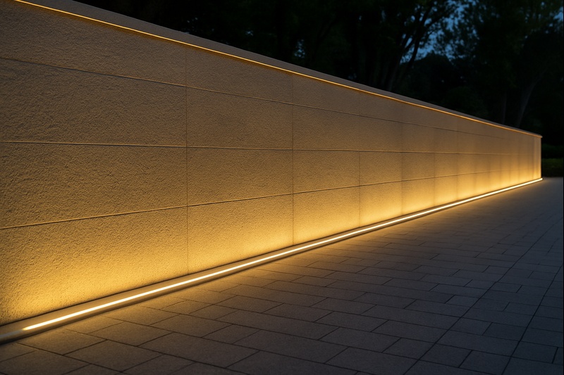 An image of an outdoor LED strip connected to a weatherproof LED power supply, with "15W/m" indicated on the strip label