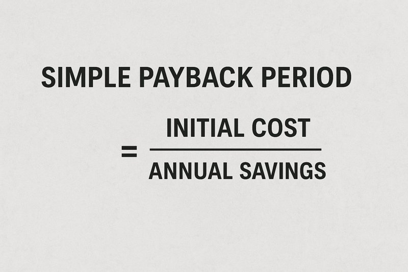 A simple graphic showing the formula: Simple Payback Period = Initial Cost / Annual Savings